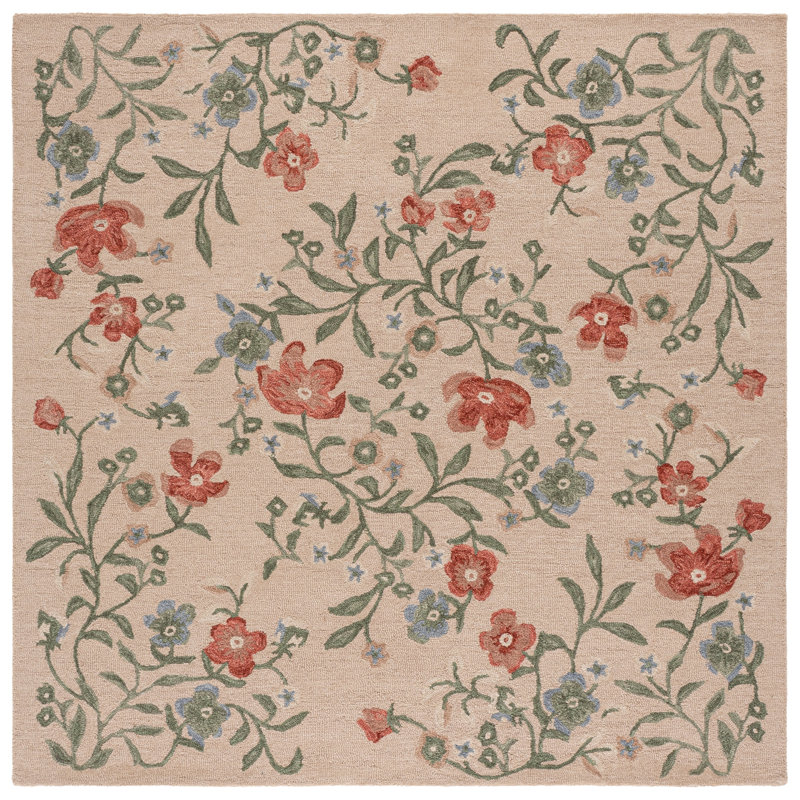 Martha Stewart 3855 Hand Tufted 85% Wool; 15% Cotton Floral Rug, Square 6'