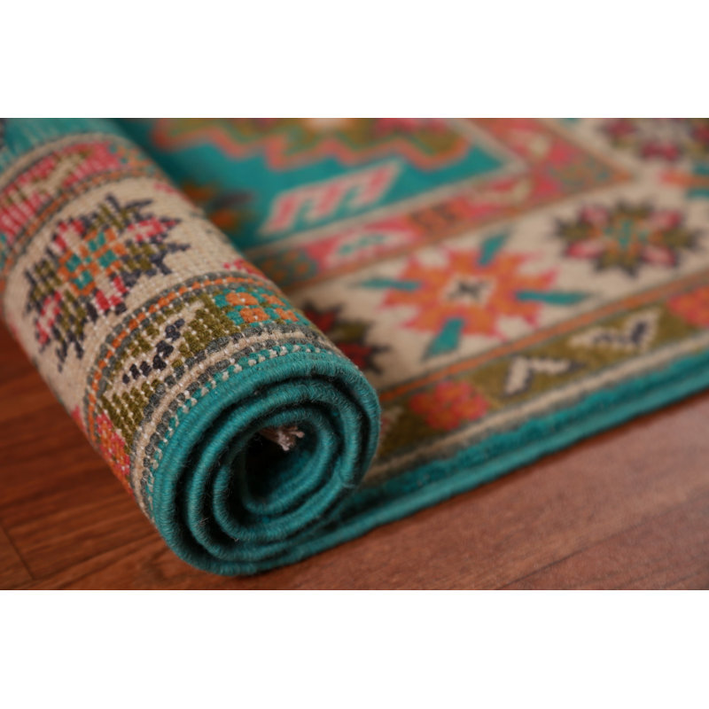 Tapis décoratif turquoise Kazak