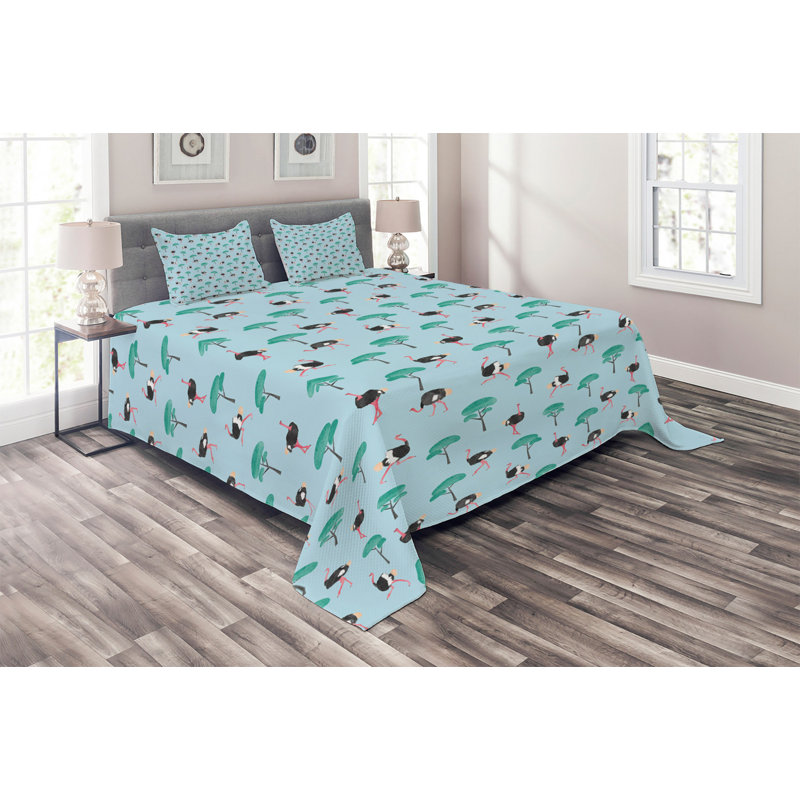 Ostrich Eclectic Polyester Coverlet, King Bedspread + 2 Shams