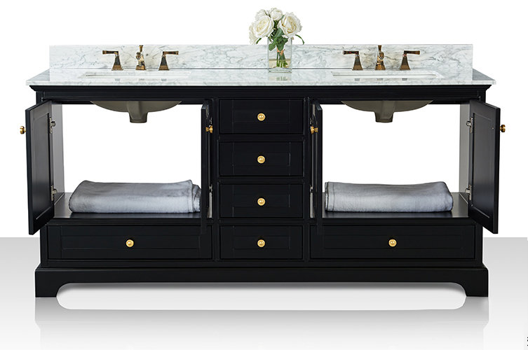 Audrey 72'' W Double Vanity, Black Onyx | Brushed Gold