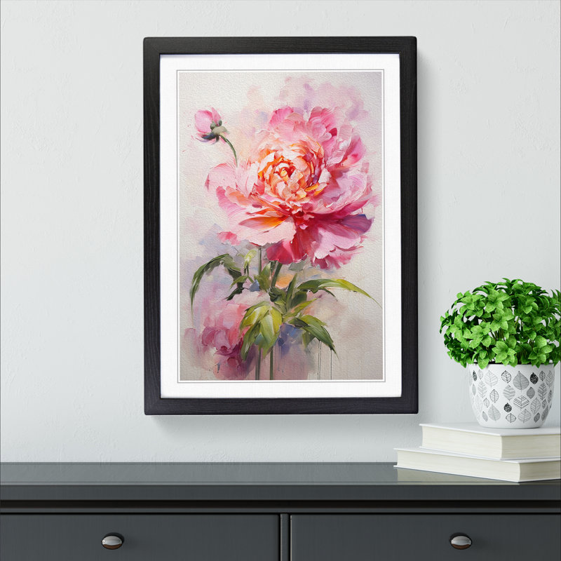 XYZ-FRM-V1223-5074 Peony Flower Gestural No.3 - Single Picture Frame Print on Wood, Black, 64cm H x 46cm W x 2cm D
