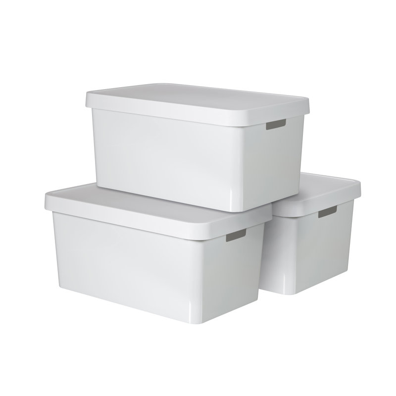 Set Of 3 Infinity Boxes With Lids, White, 45 L
