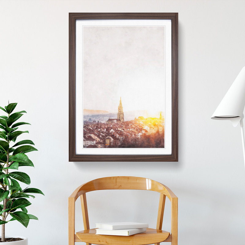 Sunset in Bern Switzerland - Framed Print, 87cm H x 62cm W x 2cm D, Walnut Framed