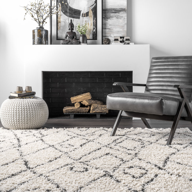 Tapis à motif géométrique blanc cassé Asusus, Carré 5 pi