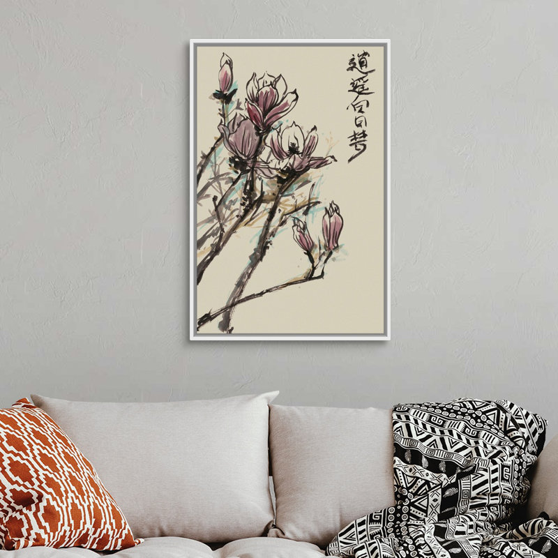 Mandarin Magnolia II, art mural sur toile, Cadre blanc, H 24 po x l 36 po x P 1,75 po