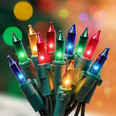 Lumières de Noël multicolores, 2 lumières d'arbre de Noël incandescentes de 13 pieds 50 fils avec fil vert, ensemble de mini lumières connectables pour intérieur, extérieur, vacances, maison, fête, Noël, Pâques, multicolore