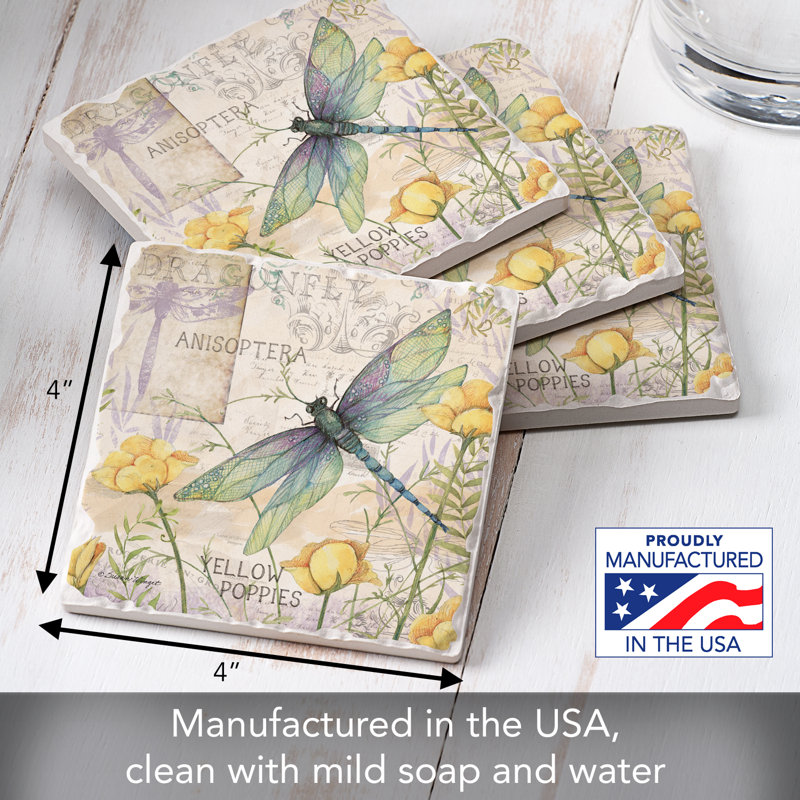 Paquet de 4 sous-verres en pavé Dragonfly Poppies