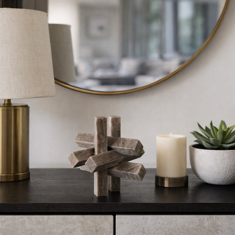 Sagebrook Home 7X7" Marble Geometric Orb, Grey
