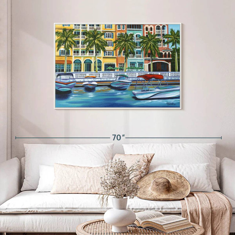 Rendez-vous tropical I, Cadre flottant blanc, 43 po x 29 po