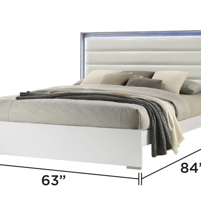 Grand lit de style contemporain Olivia avec tête de lit à DEL et bois