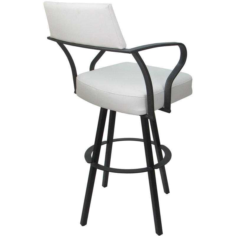 Tabouret de comptoir pivotant en métal 26 po Labawld, Vinyle blanc / cadre gris