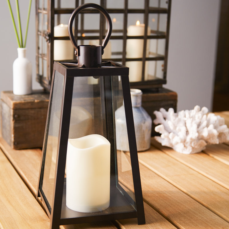 Black Tapered Metal Lantern with Battery Operated Candle