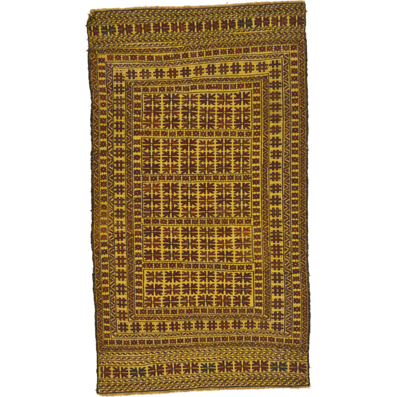 Tapis de zone en laine doré/rouge 3 pi 9 po x 6 pi à main one-of-kind noué la Warminster
