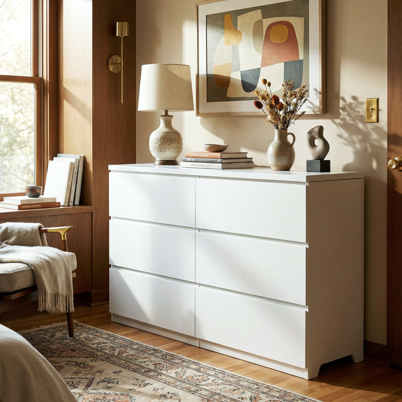 6-Drawer Storage Dresser, Wood Dresser With 6 Drawers For Bedroom, Hallway, Entryway, Beige