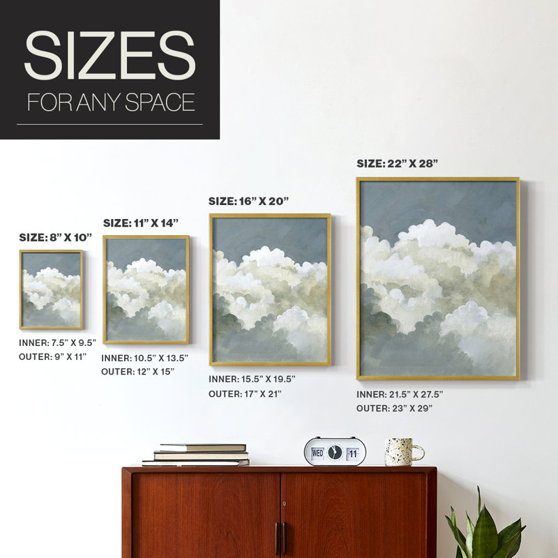 Big Clouds II Framed Print - Solid Wood, Gold, 20" H x 16" W