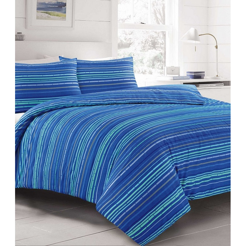 Hoyt Cotton Blend, Polyester Striped Duvet Cover Set with Pillowcases, Kingsize - 2 Standard Pillowcases