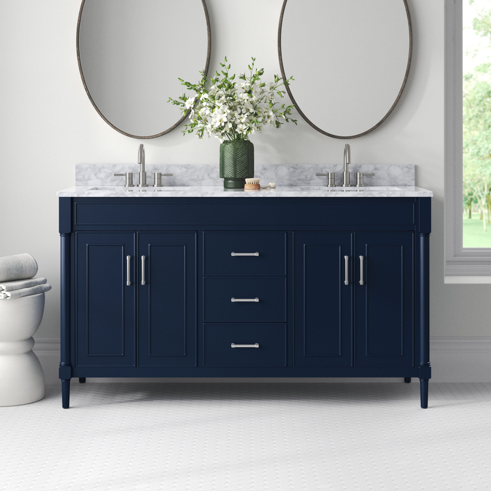 Addison 61'' Double Bathroom Vanity, Navy Blue