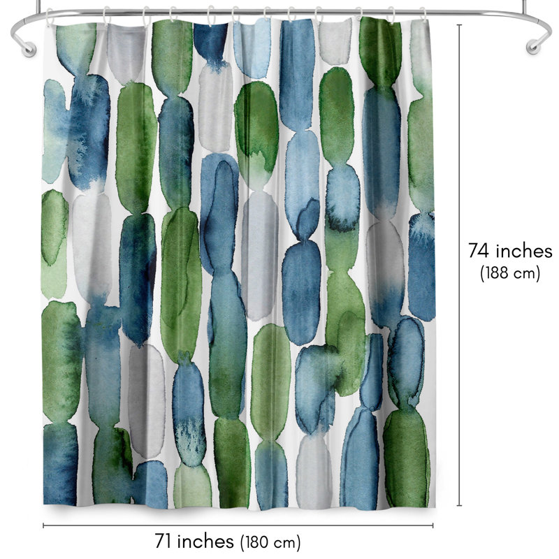 Rideau de douche Americanflat 71 x 74 - Design abstrait - coups d'aquarelle par Lisa Nohren, Bleu / vert