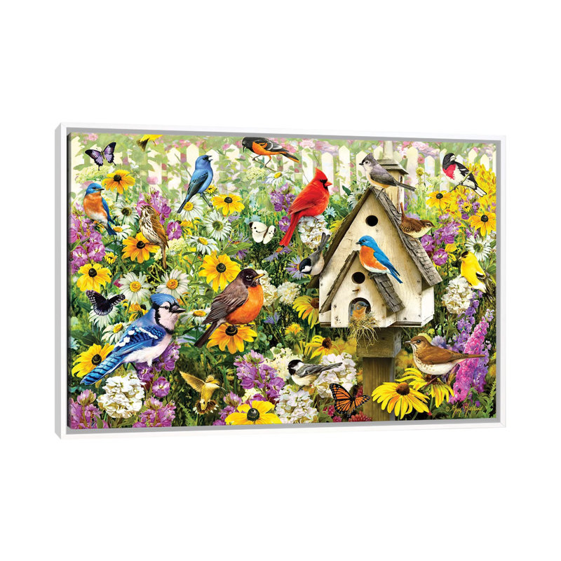 "Chapel Birds" par Greg & Company, impression, H 26 po x l 40 po x 1,5 po, Toile blanche encadrée, Pas de tapis