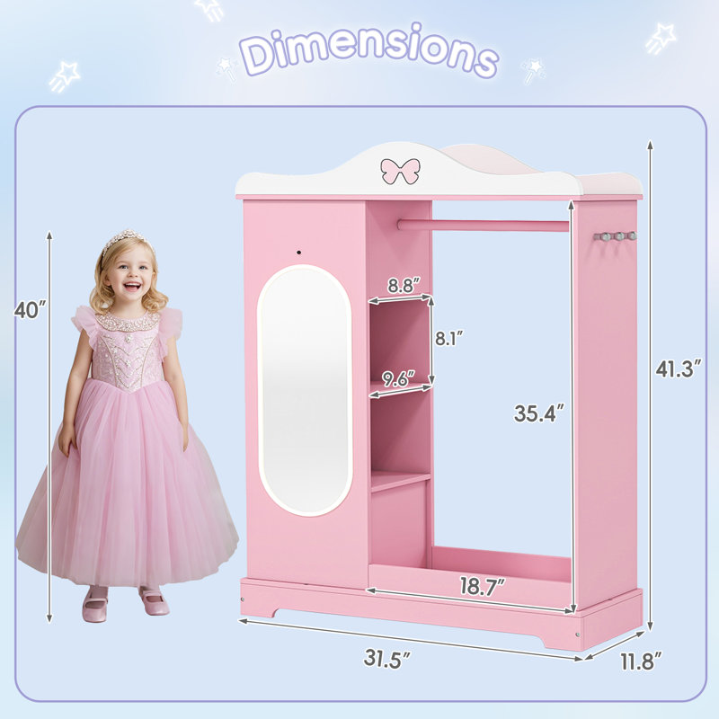 Kids Armoire With Jewelry Cabinet, Pink