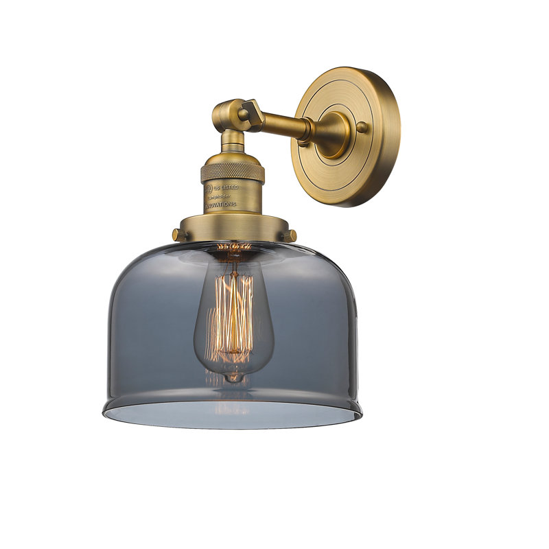 Wynkoop Semi Flush Mount, 13" H x 8" W, Smoked, Brushed Brass