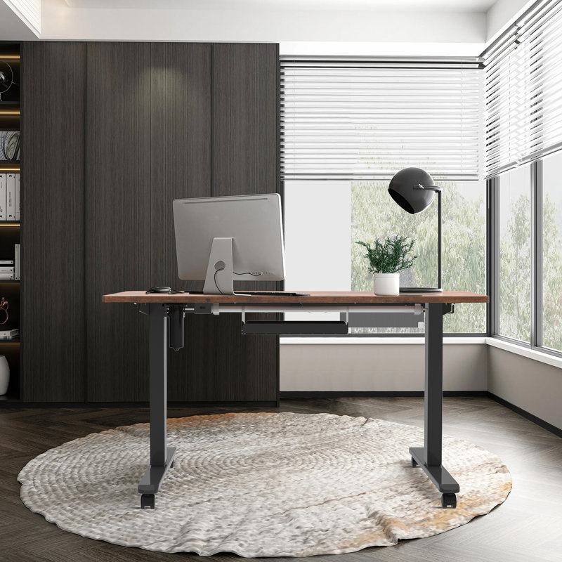 Alvana Adjustable Metal Base Standing Desk, 116cm H x 100cm W x 60cm D, Black, Walnut