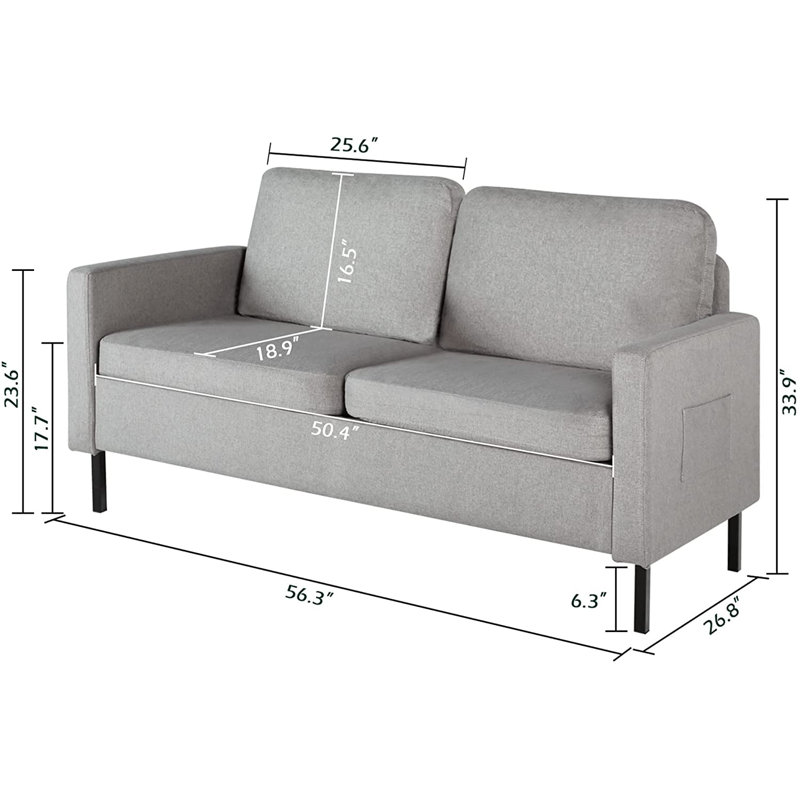 Redi Upholstered 56.3'' Loveseat, Light Gray