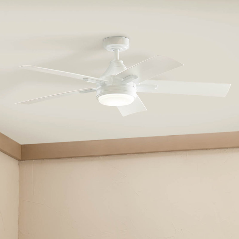 White Steel 52'' Ceiling Fan with Integrated LED Light