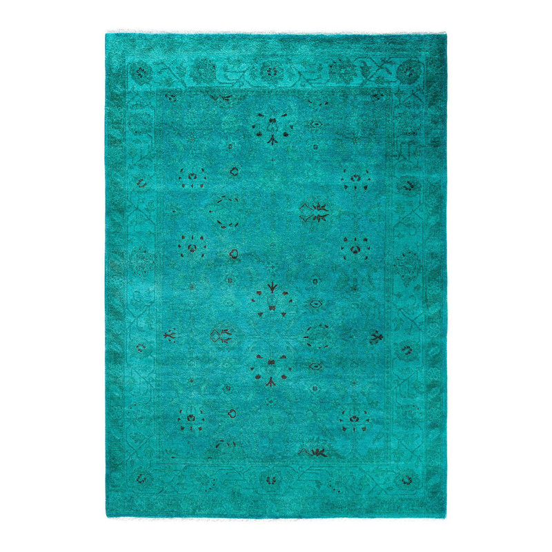 Tapis unique noué à la main Fine Vibrance - bleu, 4 pi 1 po x 6 pi 1 po