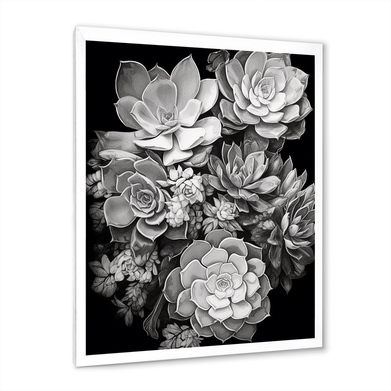 Gris, noir, résilience des plantes grasses - impression, H 20 po x l 12 po x P 1 po, Cadre photo blanc