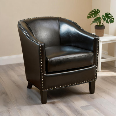 Fauteuil club de salon noir mat en similicuir rembourré d'une hauteur de 30 pouces