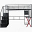 Full Function Metal Loft Bed With Integrated Work Station, Wardrobe, Storage Staircase And LED Lighting, Ideal For Saving Space In Kids' Bedrooms
