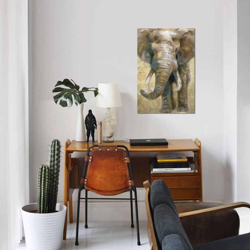 « summer safari éléphant », impression sur toile, H 12 po x l 8 po x P 0,75 po, Toile tendue, Pas de tapis