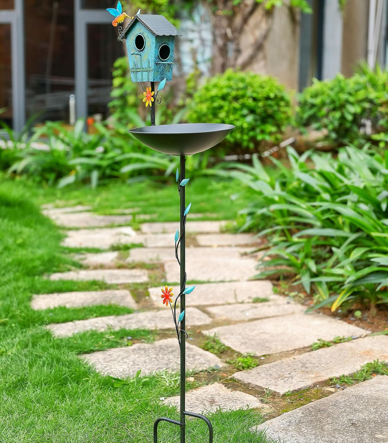 Bain D'oiseaux 3 En 1 Pour L'extérieur Et Mangeoires Solaires Pour Oiseaux Avec Piédestal De Fleurs, Bain D'oiseaux En Métal Robuste De 96,5 Cm Pour L'extérieur, Bains D'oiseaux Vintage Pour Jardin