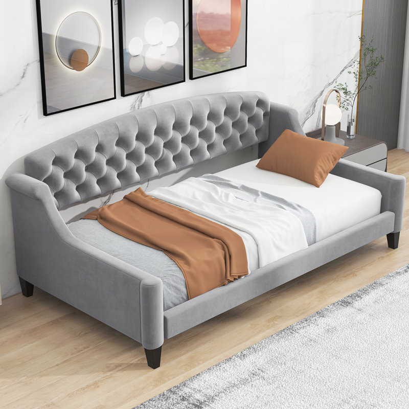 Modern Luxury Tufted Button Daybed, Gray, Twin