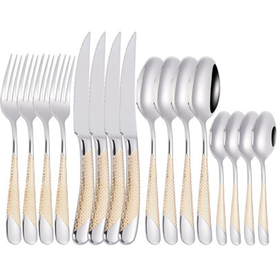 Ensemble de couverts en acier inoxydable 16 pièces pour 16 personnes, ensemble de couverts en argent poli 18/10 avec fourchettes, cuillères, couteaux et cuillères à thé, couverts allant au lave-vaisselle pour la maison, le restaurant et les cadeaux