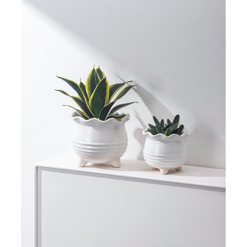 2-piece White Ceramic Planter Set With Drainage