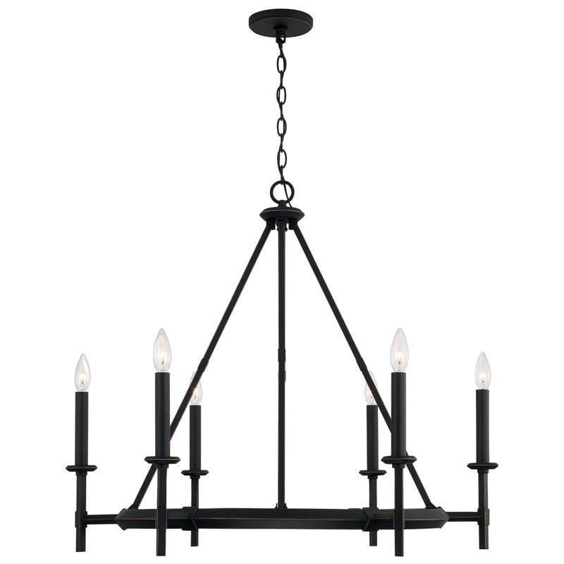 6 - Light Dimmable Wagon Wheel Chandelier
