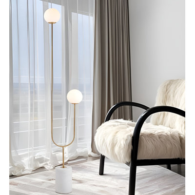 Velio Moon-Like Uma Floor Lamp With 2-Glass Shades