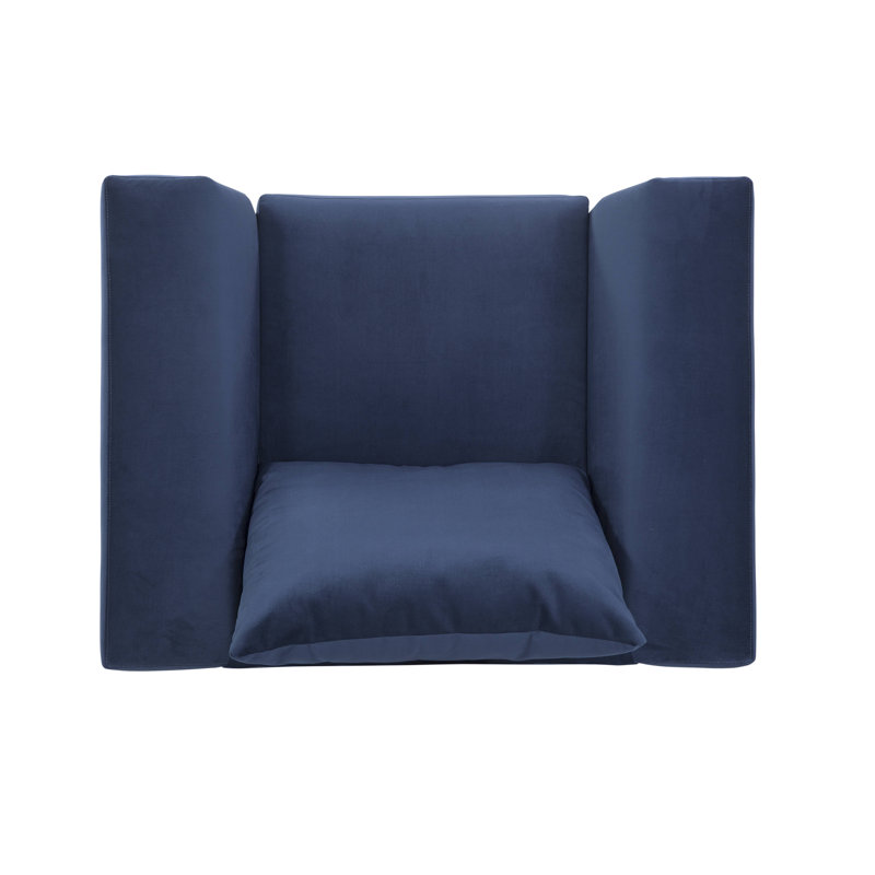 Blue Microfiber Oversized Accent Chair with Wood Legs