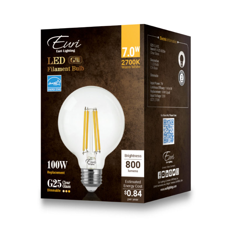 7 Watt G25 E26/Medium (Standard) Dimmable 2700K Bulb