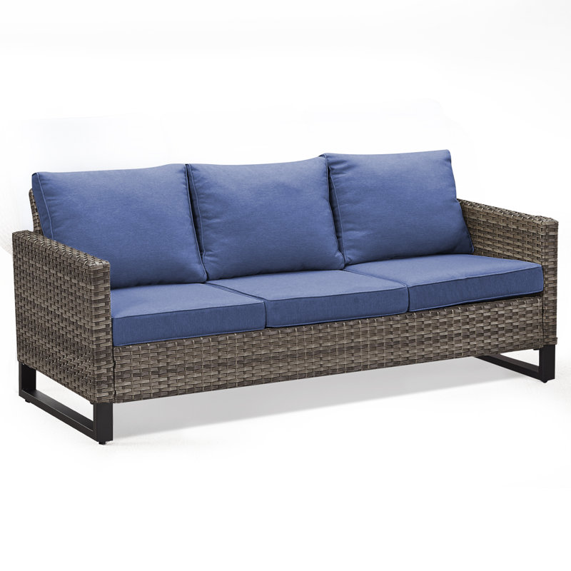 Canapé d'extérieur rectangulaire avec coussins de 74,4 po de largeur Ingvald, Bleu/gris