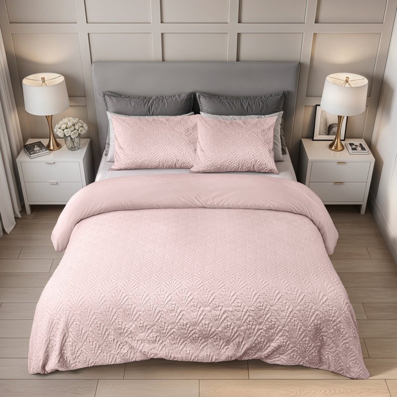 Sorrento - Embellished Bed Linen Set Cotton Blend Geometric Duvet Cover Set with Pillowcases Included, Pink