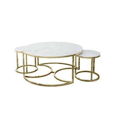 Woden 3 - Piece Marble Top Living Room Table Set