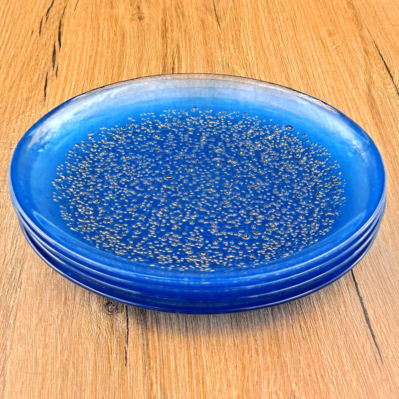 Indigo and Bronze Handcrafted Glass Dinner Plate Set