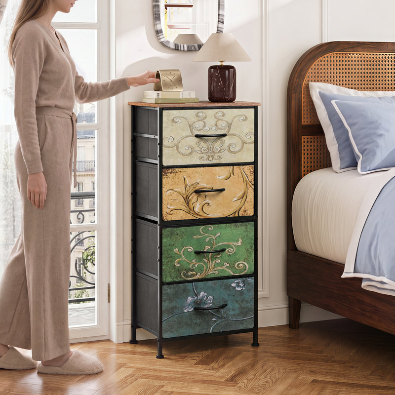 Petite commode pour chambre à coucher avec 4 tiroirs H 38,7 po Dearbhaile, commode de salon, commode avec structure robuste et plateau en bois