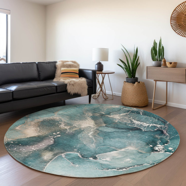 Premium Machine Washable Cerrito AMF518 Teal Rug