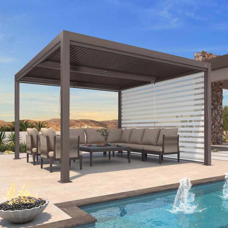 12 pi. L 12 pi. Pergola en aluminium avec abat-jour roulant, 1 côté court