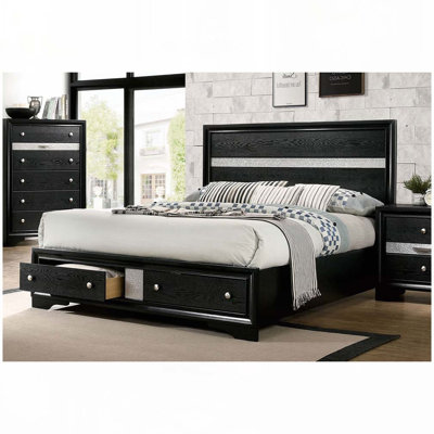 Contemporary  Platform Bed with Wood Headboard,Drawer