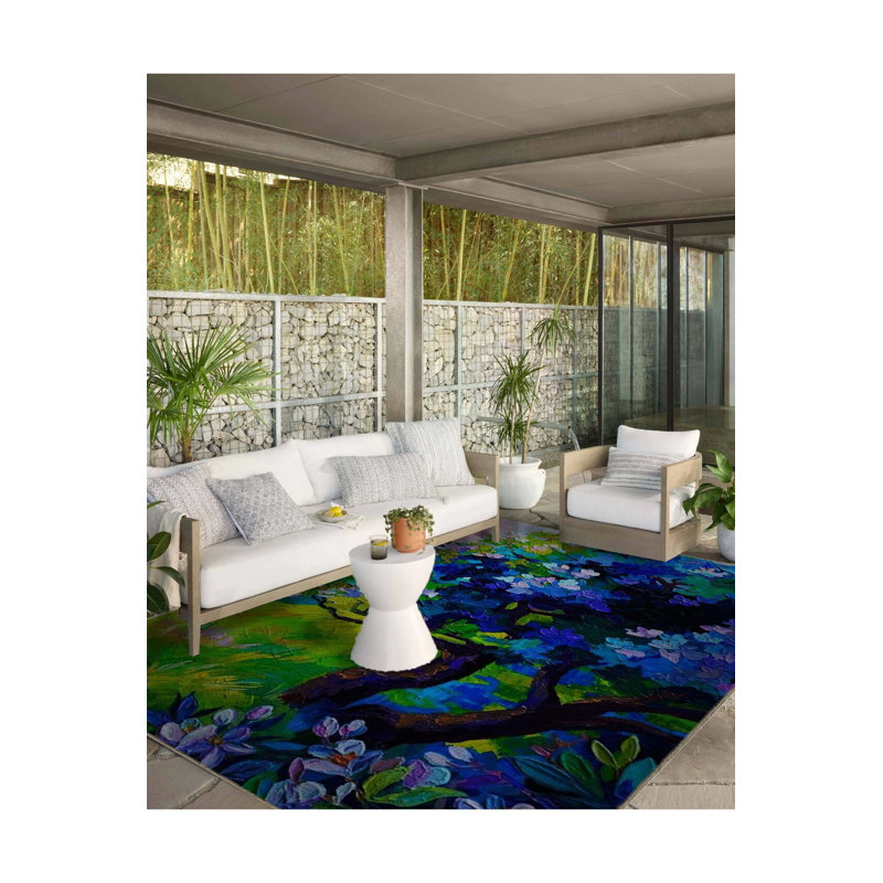 Tapis décoratif abstrait à motif abstrait arbre et fleur, Sous-tapis rectangulaire de 3 pi 3 po x 4 pi 11 po